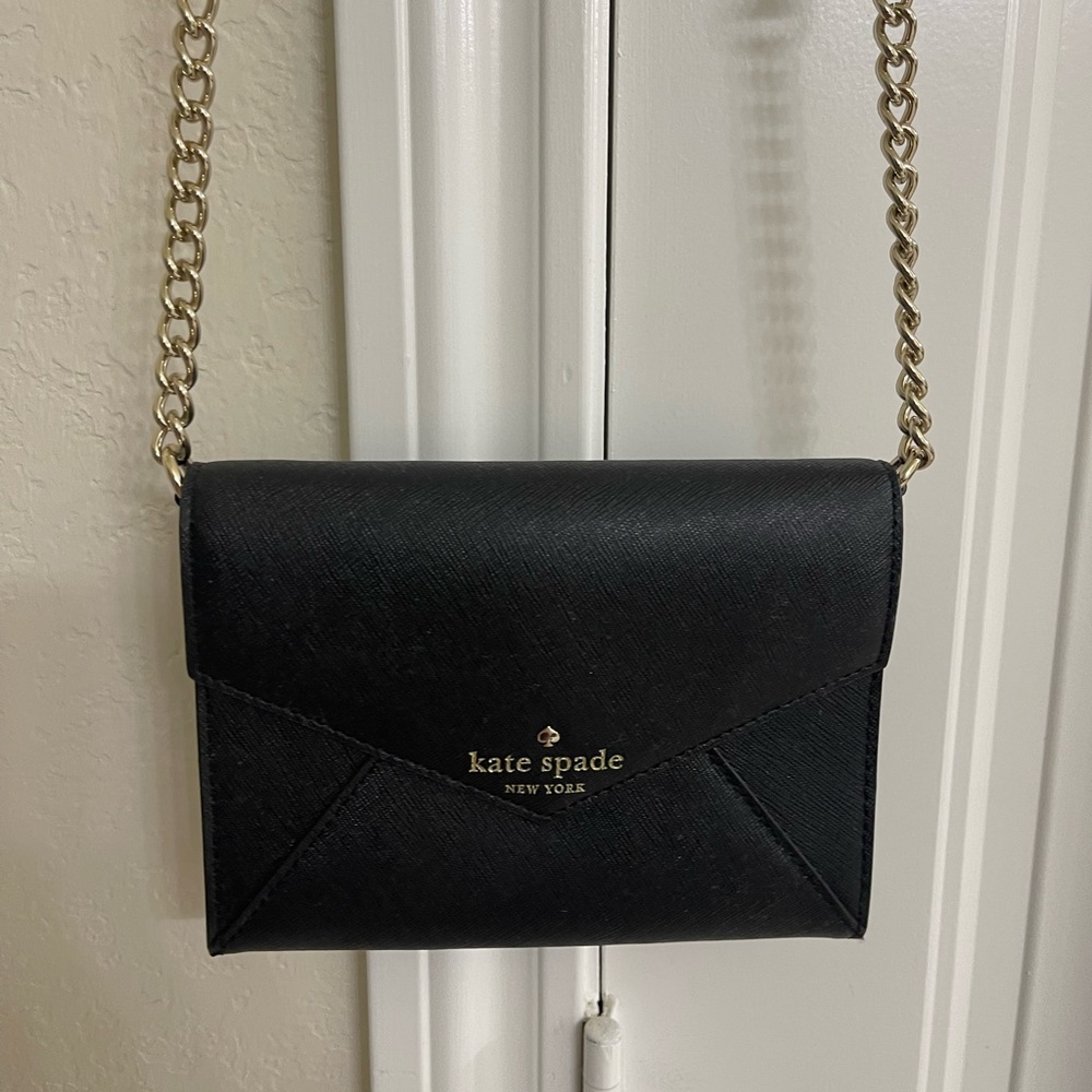 Kate Spade Black Mini Envelope Crossbody Bag Purse with gold detail